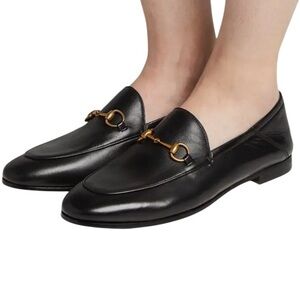 Gucci Black Leather Loafers with Gold detail